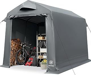 EVER ADVANCED Outdoor Shelter with Vents, 3000mm Water Resistant Tent for Outside, Heavy Duty Shed for Motorcycle, Bike, Garden Storage, Foldable, Portable Garage, Gray