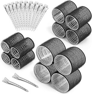 Self Grip Hair Rollers and Curlers Set - 24 Pieces with 3 Sizes (4 Jumbo, 4 Large, 4 Medium) and 12 Clips for Long, Short, Thick, Fine Hair Styling