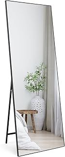 HORLIMER 65x24 inches Full Length Mirrors with Black Frame, 165x60 cm Large Long Mirror for Wall Hanging or Floor Free Standing, for Bathroom Living Room Bedroom