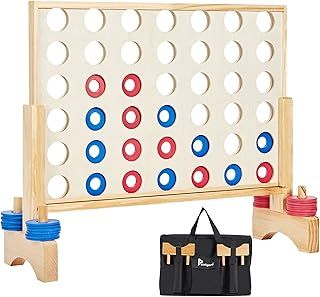 Pointyard 26*22In Giant Wooden 4 in a Row Toy, Outdoor Game for Family Fun, Yard Game for Adults and Kids, Toys with 42 Pcs Chips & Durable Carrying Bag, Halloween Party Game Gifts for Kids and Adults