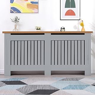 Radiator Cover Extra Large, Radiator Cover, Vertical Slatted Modern Radiator Covers MDF Wood Cabinet Shelf Heating Covers For Living Room, Hallway (19D x 172W x 83.2H CM)