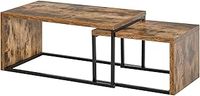 HOMCOM Coffee Tables Set of 2, Industrial Nest of Tables with Metal Frame for Living Room Bedroom, Rustic Brown