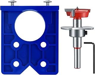35mm Hinge Jig Drill Bits Sets, Concealed Bit Guide Door Boring Hole Saw Cutter with Positioner for Cabinet Mounting Plate, Blue
