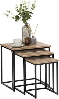 Nest of 3 Tables – Mid Oak Style and Matt Black Metal Frame