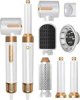 7-in-1 Air Styler, 110000 RPM High-Speed Negative Ionic Hair Dryer with Left and Right Curling Barrel, Straightening Comb, Wind Hood, Concentrator and Curlng Comb, Air stylers for Women (White)