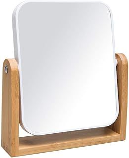 YEAKE Vanity Makeup Mirror with Natural Bamboo Stand, 8 Inch 1X/2X Magnification Double Sided 360 Degree Swivel Mirror