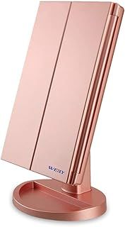 WEILY Lighted Vanity Makeup Mirror 1x/2x/3x Magnification Trifold with 36 LED Lights Touch Screen and USB charging, 180 Degree Adjustable Stand for Countertop Cosmetic Makeup Mirror(Rose Gold)