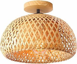 Bamboo Ceiling Light,Rattan Semi Flush Mount Ceiling Light Fixture,Handmade Boho Rattan Light Fixtures,Farmhouse Light Fixtures for Bedroom Nursery Hallway Corridor Passway