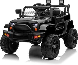 Karlhome 12V Electric Ride on Cars for Kids, Electric Ride-ons with Remote Control, 2 Motors Ride on Off Road Truck Toy w/Openable Doors, Slow Start, Horn, LED Lights, MP3 Radio, 3 Speeds (Black)