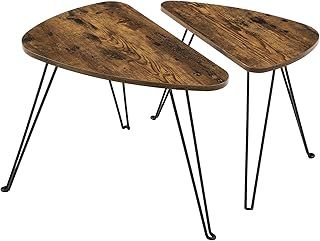 VASAGLE Set of 2 Side Tables, Nest of Tables, Coffee Tables, Living Room, Dining Room, Bedroom, Industrial Style, Rustic Brown and Black LNT012B01