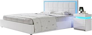 Bed Frame with Storage, 5FT King Faux Leather Bed, Ottoman Gas Lift Storage Bed Frame, LED King Size Bed for Bedroom Home, White