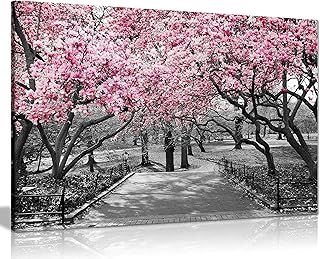 Panther Print, Canvas Wall Art, Pictures for Living Room and Bedroom, Black & White, Pink Blossoms Framed Prints for Walls, Print for Special Occasions (36x24 Inch)