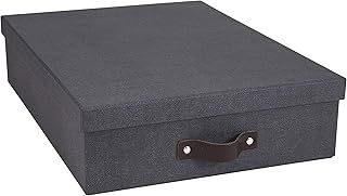 Bigso Box of Sweden Document box for A4 paper, Brochures and Notes - Box with Lid and Leather Handle - Fibreboard and Paper Box Storage with Lid - Black
