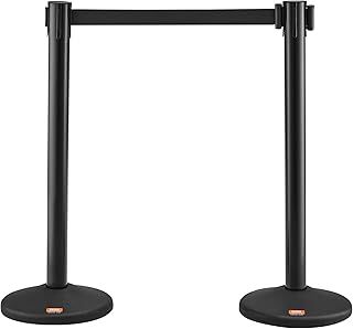 VEVOR Crowd Control Stanchions, 2-Pack Crowd Control Barriers with 6.5FT Black Retractable Belt, Plastic Stanchion Queue Post, Belt Barriers Line Divider Stanchion Set for Party, Airport, Exhibition