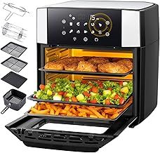 15L AirFryer with Rotisserie, 90% Less Oil, 10-In-1 LED Touch Screen Mini Oven - Fry, Bake, Grill, Roast, Stainless Steel - 7 Accessories, 1 Cookbook, 1800W