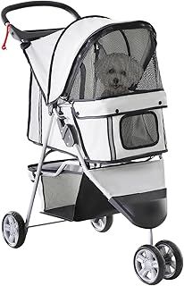 PawHut Pet Travel Stroller Cat Dog Pushchair Trolley Puppy Jogger Carrier Three Wheels for Small Miniature Dogs(Grey)