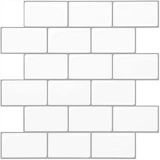 Art3d 12"x12" Stick on Tiles, 10-Pack Peel and Stick Subway Tiles Backsplash, Shiny White Self-Adhesive Wall Tiles for Home Kitchen, Bathroom, Living Room