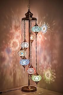 7 Big Globes Turkish Moroccan Colorful Mosaic Floor Lamp Light, Bohemian Boho Tiffany Mosaic Floor Lamp, 150cm, (Multicolor 1)