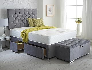ComfoRest - Elegant 5FT King Size Bed with Mattress | Ottoman Storage Box and Practical Set | Stylish Frame with 2 Drawers for Modern Bedrooms (Silver Naples)