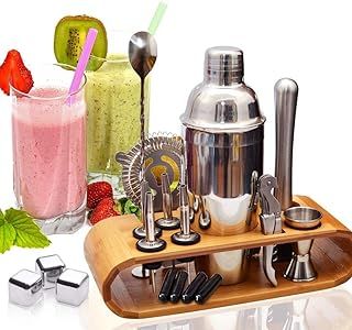 Cocktail Shaker Set,750ml Stainless Steel Cocktail Making Set with Display Stand,18 Pieces Bar Tool Kit for Bartender,Gift for Father,Men and Cocktail Lovers.