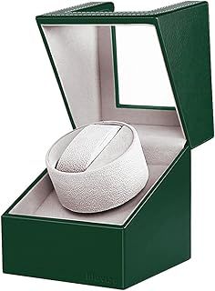 Automatic Single Watch Winder: Watch Rotator Bidirection Rotation for Women and Men Mechanical Watch Japanese Motor Green Leather