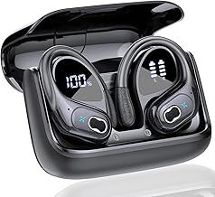 Wireless Earbuds, 75H Bluetooth 5.3 Headphones with ENC Noise Cancelling Mic, Deep Bass Wireless Earphones, Dual LED Display, IP7 Waterproof, Green Sports Ear buds with Ear hooks for Running