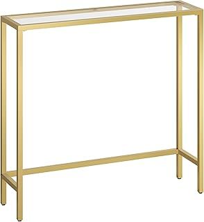 HOOBRO Console Table, Tempered Glass Sofa Table, Gold Slim Hallway Table, 75 x 22 x 80 cm, for Living Room, Entryway, Hallway, Metal Frame, Sturdy, Gold EGD07XG01