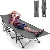 Folding Camping Bed, Heavy Duty Steel Camping Cot with Carry Bag & Side Pocket, Portable Sleeping Cot for Office, Picnic, Hunting and Hiking (Blue, 272kg Weight Capacity)
