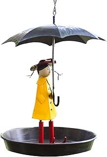 Garden Mile Metal Umbrella Bird Feeder and Bath - Antique Style Weatherproof with Hanging Hook Chain Girl Wild Feeder Station - Novelty Lightweight Hanging Bird Feeding Table or Garden Decorations