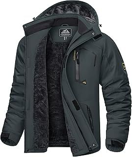 KEFITEVD Men's Waterproof Fleece Jackets Winter Warm Ski Raincoats Outdoor Thermal Coats with Detachable Hood