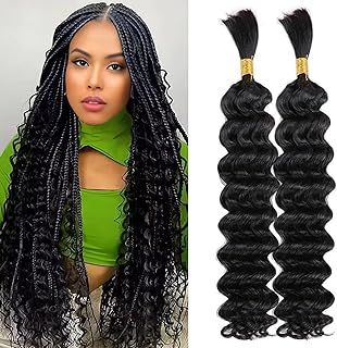 Double Drawn Human Hair Extensions For Braiding Human Hair Braiding Hair For Micro Braids 20 Inch Human Hair Bulks For Braiding No Weft Same Thick From Root To Ends Braids Deep Wave 1b 100g（50g x 2）