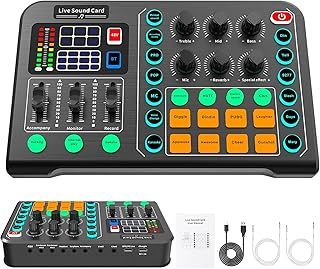 Professional Audio Mixer,Audio Interface with DJ Mixer Live Sound Card Effects and Voice Changer,48V Phantom Power Stereo DJ Studio Streaming, Prefect for Streaming/Podcasting/Gaming