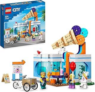 LEGO City Ice-Cream Shop Toy for 6+ Year Olds with Cart Bike and 3 Minifigures, Birthday Gift for Boys, Girls, Kids, 2023 Set 60363