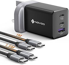 NOVOO 65W USB C Charger, MacBook Charger, 3-Port GaN Charger, PD3.0/PPS, Compact 67W 45W 30W 20W USB C Charger, USB C Plug for iPhone 15/15 Pro/15 Max, Galaxy S24/S23, iPad, Pixel, Steam Deck