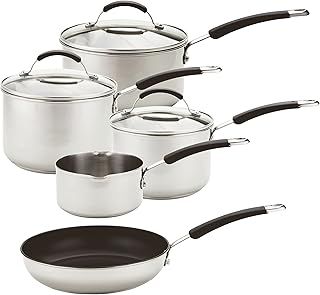 Meyer Stainless Steel Induction Hob Pan Set with Non Stick Frying Pan - 5 Piece Stainless Steel Pan Set, Oven & Dishwasher Safe, Silver