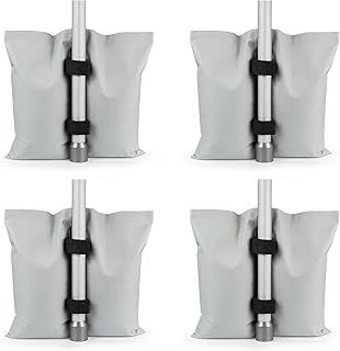 RIOGOO 4 Pack Gazebo Sand Weights Industrial Grade Heavy Duty Double-Stitched Sand Weight Bags, Leg Weights for Pop up Canopy Tent Sun Shades, Umbrella, Trampolines Weighted Feet Bag（Grey）