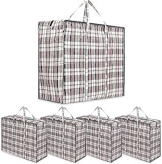 Laundry Bag Heavy Duty Storage Bags Reusable Strong Clothes Storage Bags Zip Nylon Large Boxes for Moving House Clothing & Wardrobe Storage (Pack of 5)
