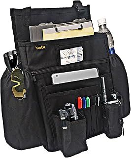 ECWKVN Car Front Seat Organiser -Car File Patrol Bag,Heavy Duty Passenger Tidy Backseat Organiser-Vehicle Storage Bag with 10 Multi Pockets for Laptops Tablet Cup Holder,Black