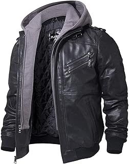 Men's Real Leather Jacket with Removable Hood Brown Genuine Leather