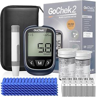 GoChek Diabetes Test Kit, Blood Sugar Tester with Ketone and Hypo Warning, 450 Memory, Blood Glucose Monitor with Test Strips*50 and Lancet*50 -in mmol/L