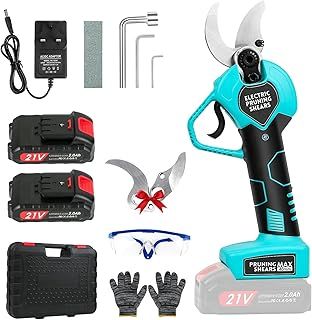Electric Pruning Shears, Electric secateurs Cordless with 2Pcs 21V 2000mAh Rechargeable Batteries & SK5 Blade 40mm Max Cutting Diameter, Professional Garden Electric Scissors for Tree Trimming