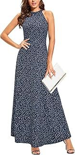 STYLEWORD Women's Maxi Dresses Halter Neck Summer Dress Floral Print Sleeveless Off Shoulder Elegant Long Dress