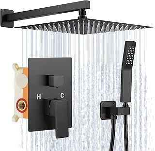 Thermostatic Shower Mixer Set - 10 Inch Shower System Thermostatic Bath Shower Mixer tap Shower Set, Mixer Shower, Rough-in Valve Body, Handheld Spray Head, Stainless Steel & Brass Accessories