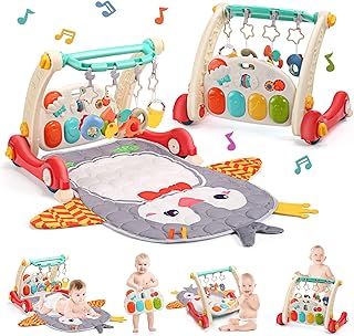 cute stone Baby Gym Play Mat & Baby Learning Walker, Baby Activity Mat with Play Piano, Musical Activity Center with Lights, Baby Push Walkers & Tummy Time Mat for Infant Newborn Toddlers