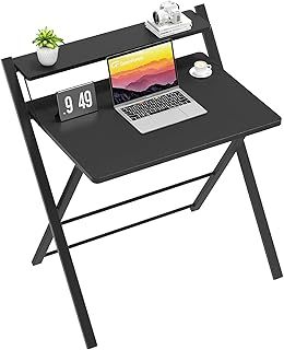 GreenForest Folding Desk with Monitor Shelf,Large Size Computer Desk No-Assembly,Small Desk for Small Space,Black