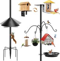 Bird Feeder Station with Squirrel Baffle and Bird Bath,Squirrel Proof for Bird Poles Hanging Feeder Station Kit Adjustable Heavy Duty Metal 5 Prong Base, Patio, Garden Decoration 232CM (Not House)