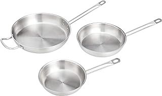 Amazon Basics Set of 3 Stainless Steel Aluminum-Clad Frying Pan Skillet Set, Oven Safe, with 20 cm, 24 cm and 30 cm Pans, Silver (Previously AmazonCommercial brand)
