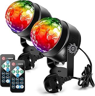 Disco Lights Disco Ball,Litake 2 Pack Party Lights Remote Control DJ Stage Lights 3W 3 Colours 7 Mode Sound Activated Strobe Lighting for Xmas Party Pub Wedding Club Show