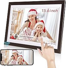 BYYBUO 15.6 Inch WiFi Digital Photo Frame, 1366 x 768 IPS Touchscreen Picture Frame, 32G Walnut brown, Motion Sensor Auto-Rotation, Share Photos or Videos via the Uhale App