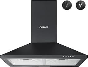 FIREGAS Black Chimney Cooker Hood 60cm with Carbon Filters Stainless Steel Wall Mounted Extractor Hood Recirculating & Ducting Extractor Fan Black Cooker Hood